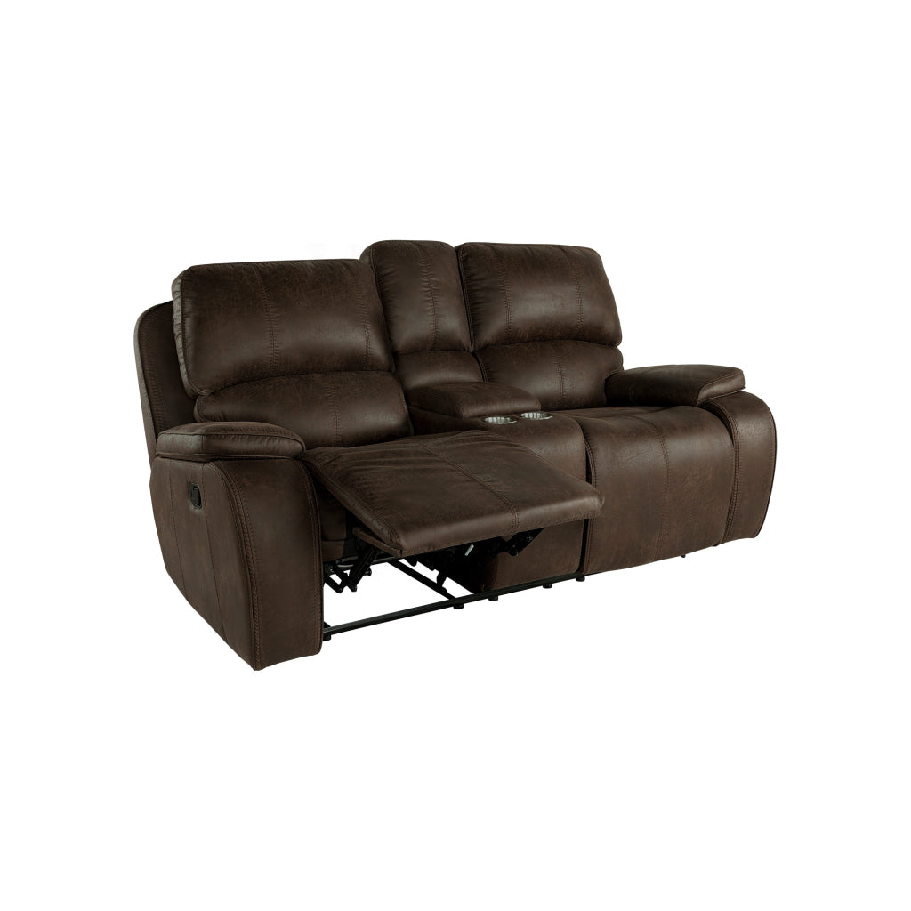 Talo 79 Inch Console Loveseat Dual Manual Recliner Cupholders Brown By Casagear Home BM316115