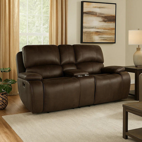 Talo 79 Inch Console Loveseat, Dual Manual Recliner, Cupholders, Brown By Casagear Home