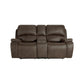 Talo 79 Inch Console Power Recliner Loveseat Cupholders Brown Faux Leather By Casagear Home BM316116