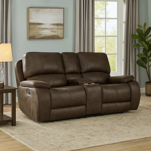 Talo 79 Inch Console Power Recliner Loveseat, Cupholders Brown Faux Leather By Casagear Home