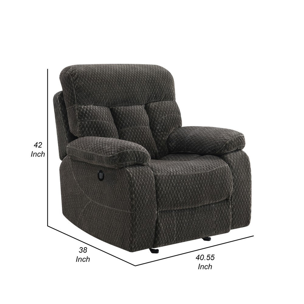 Charl 38 Inch Power Recliner Glider Chair, USB Charger, Dark Gray Polyester By Casagear Home