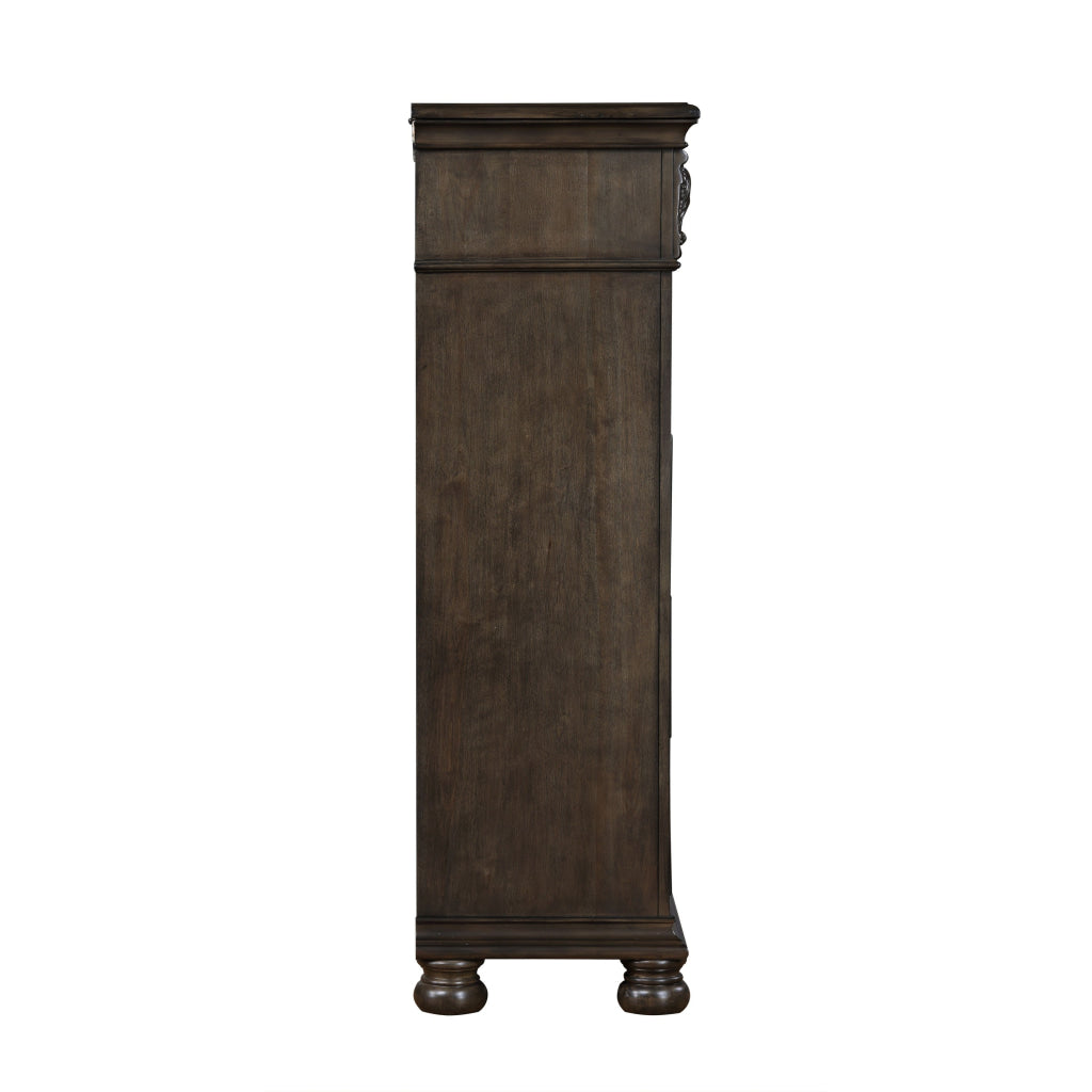 Rion 58 Inch Tall Dresser Lift Top Chest with 5 Storage Drawers Brown By Casagear Home BM316123