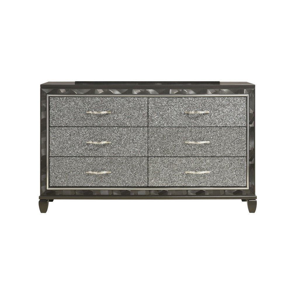 Benjara Bm316125 65 in. Ren 6 Glitter Front Storage Drawers Black & Silver Chrome Wide Dresser Benjara Bm316125 65 in. Ren 6 Glitter Front Storage Drawers Black & Silver Chrome Wide Dresser