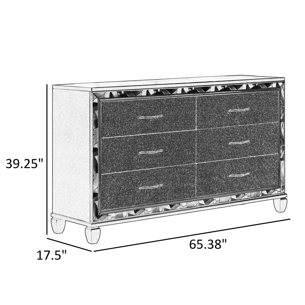 Benjara Bm316125 65 in. Ren 6 Glitter Front Storage Drawers Black & Silver Chrome Wide Dresser Benjara Bm316125 65 in. Ren 6 Glitter Front Storage Drawers Black & Silver Chrome Wide Dresser