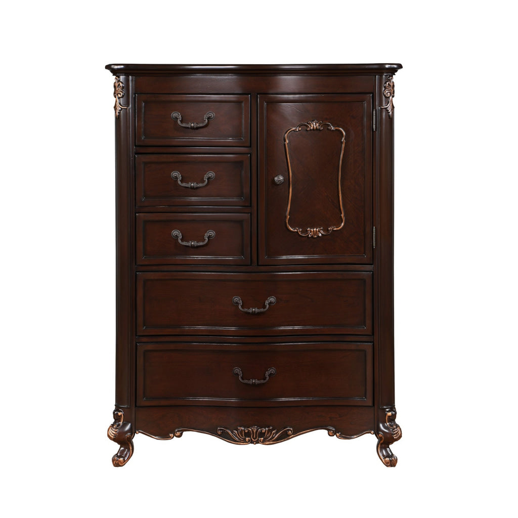 Leon 56 Inch Tall Dresser Chest 5 Drawer Cabinet Grooved Gold Brown By Casagear Home BM316127