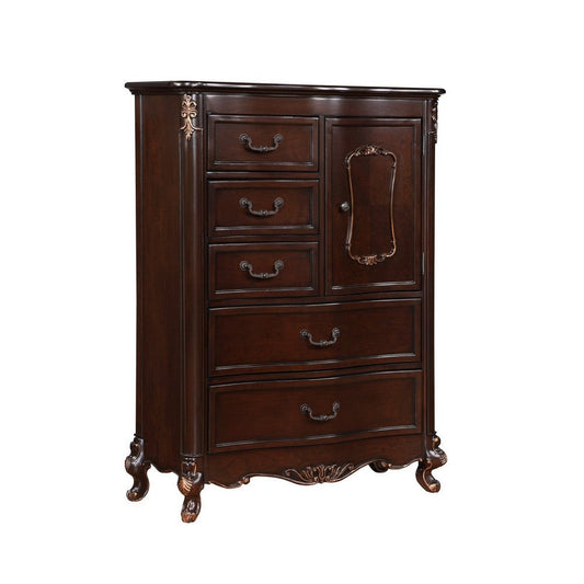 Leon 56 Inch Tall Dresser Chest, 5 Drawer, Cabinet, Grooved, Gold, Brown By Casagear Home