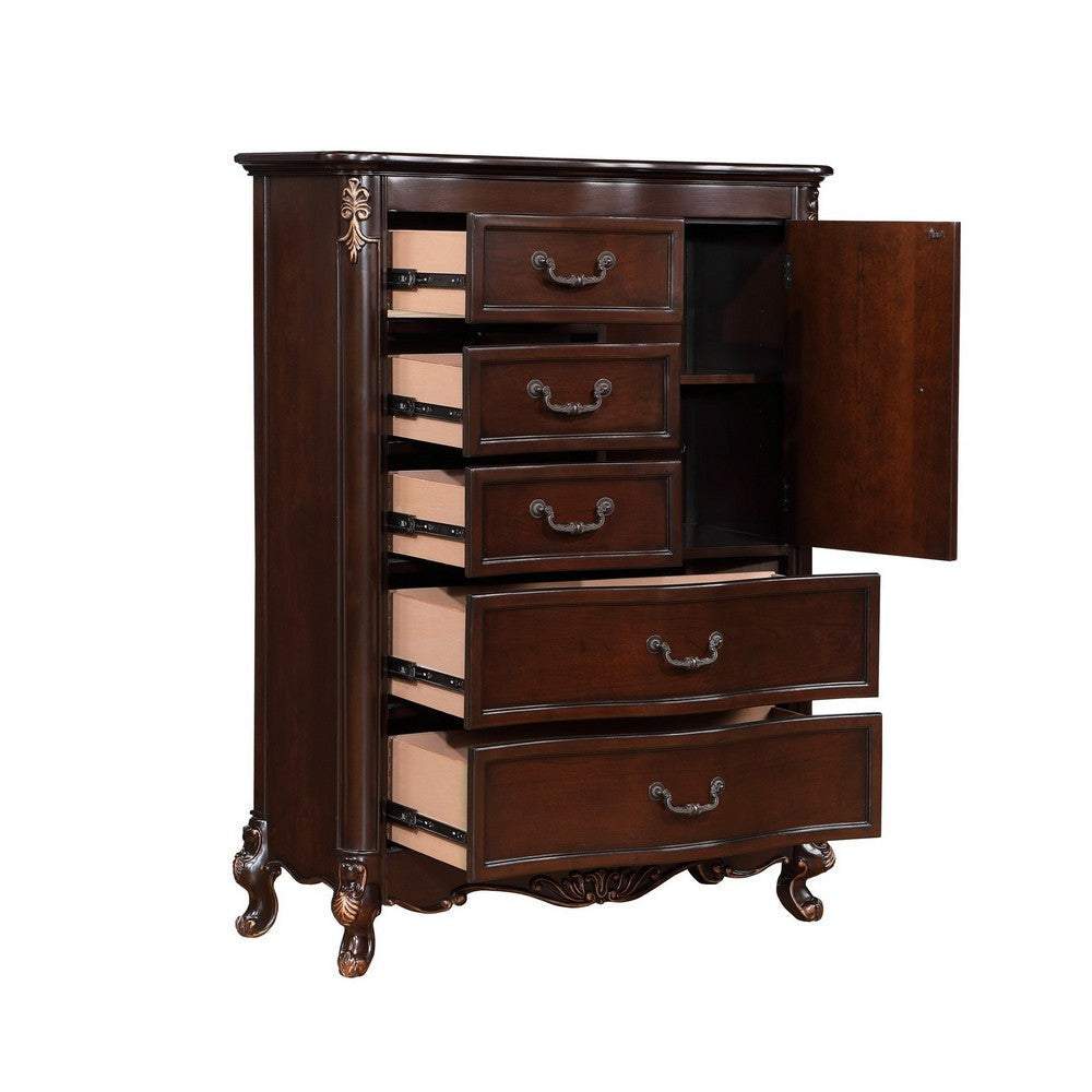 Leon 56 Inch Tall Dresser Chest 5 Drawer Cabinet Grooved Gold Brown By Casagear Home BM316127