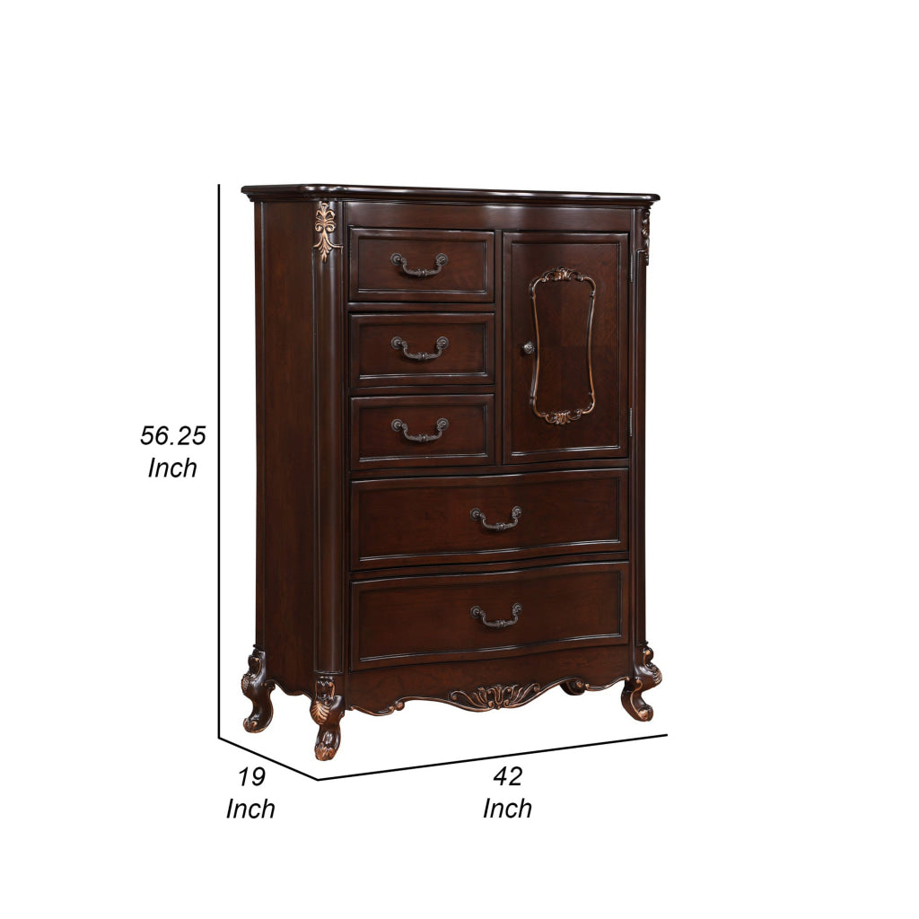 Leon 56 Inch Tall Dresser Chest 5 Drawer Cabinet Grooved Gold Brown By Casagear Home BM316127