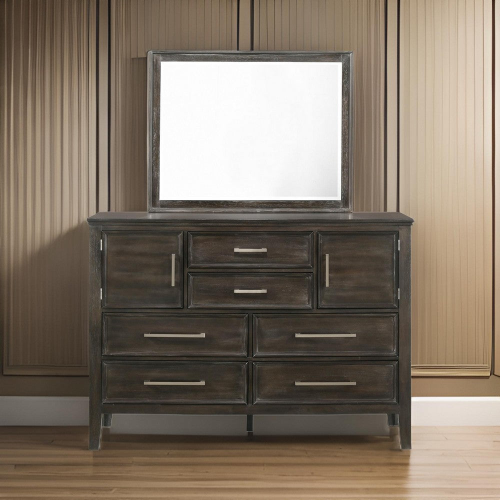 Zavi 32 x 40 Dresser Mirror, Rectangular, Glass, Nutmeg Brown Finish By Casagear Home