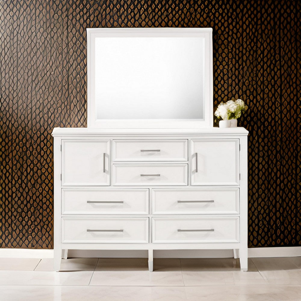 Zavi 32 x 40 Dresser Mirror, Rectangular Shape, Tempered Glass, White By Casagear Home