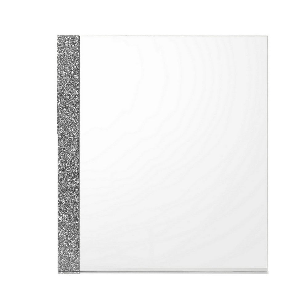 Ara 33 x 39 Dresser Mirror, Crystal Accents, White Glossy Laminate Finish By Casagear Home