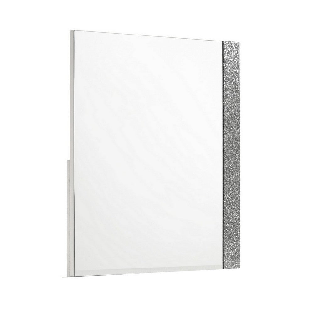 Ara 33 x 39 Dresser Mirror Crystal Accents White Glossy Laminate Finish By Casagear Home BM316132
