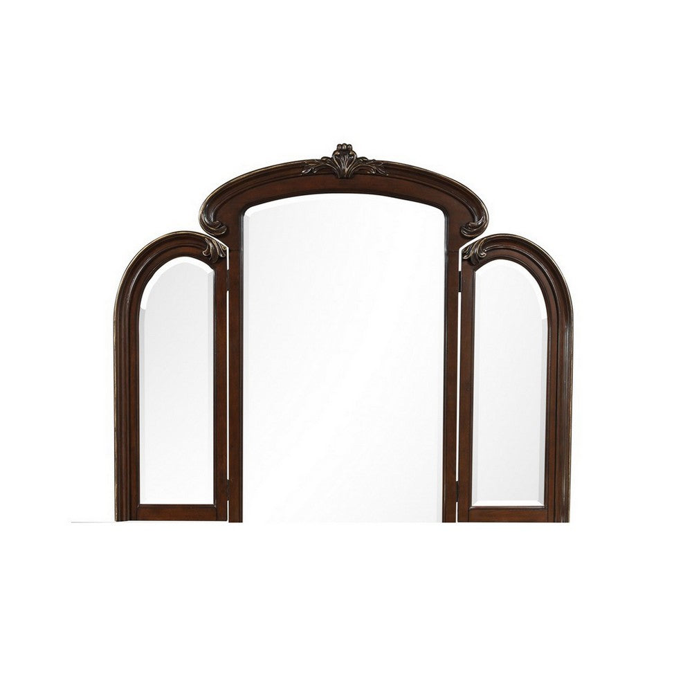 Cali 31 x 66 Vanity Mirror, Curved Top, Carved Design, Cherry Brown Finish By Casagear Home