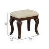 Cali 19 Inch Vanity Stool, Cushioned, Carved Design, Cherry Brown, Gold By Casagear Home
