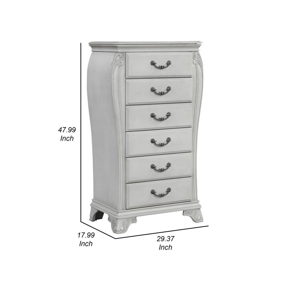 Api 48 Inch Jewelry Chest, 6 Drawers, Drop Handles, Carved, Mist Gray By Casagear Home