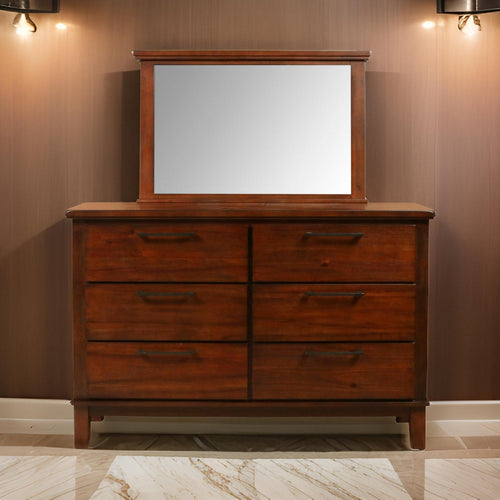 Lan 40 x 47 Dresser  Mirror, Rectangular Tempered Glass, Classic Brown By Casagear Home