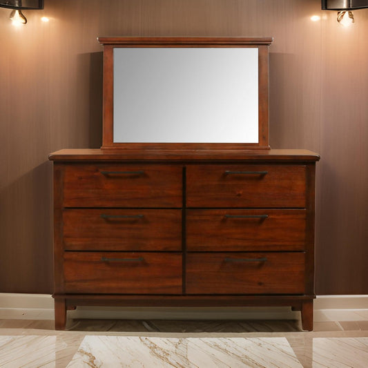 Lan 40 x 47 Dresser  Mirror, Rectangular Tempered Glass, Classic Brown By Casagear Home