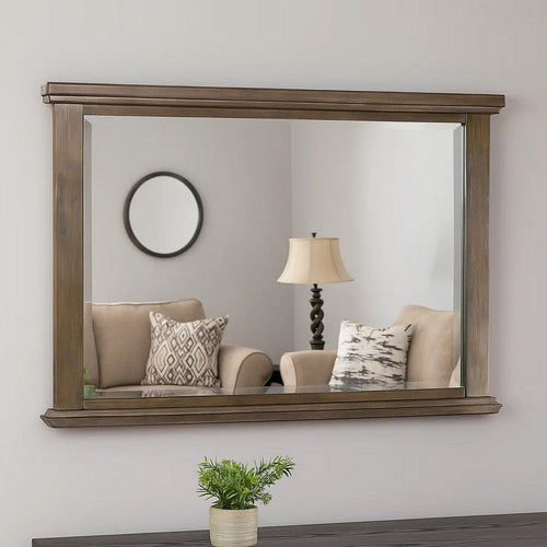 Lan 40 x 47 Dresser Mirror, Tempered Glass, Rectangular, Rustic Taupe By Casagear Home