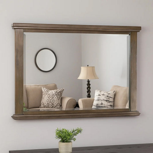 Lan 40 x 47 Dresser Mirror, Tempered Glass, Rectangular, Rustic Taupe By Casagear Home