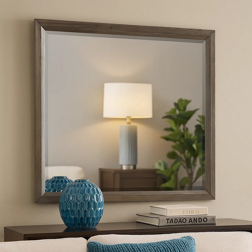 Wali 38 x 44 Dresser Mirror, Beveled, Rectangular Tempered Glass, Gray By Casagear Home