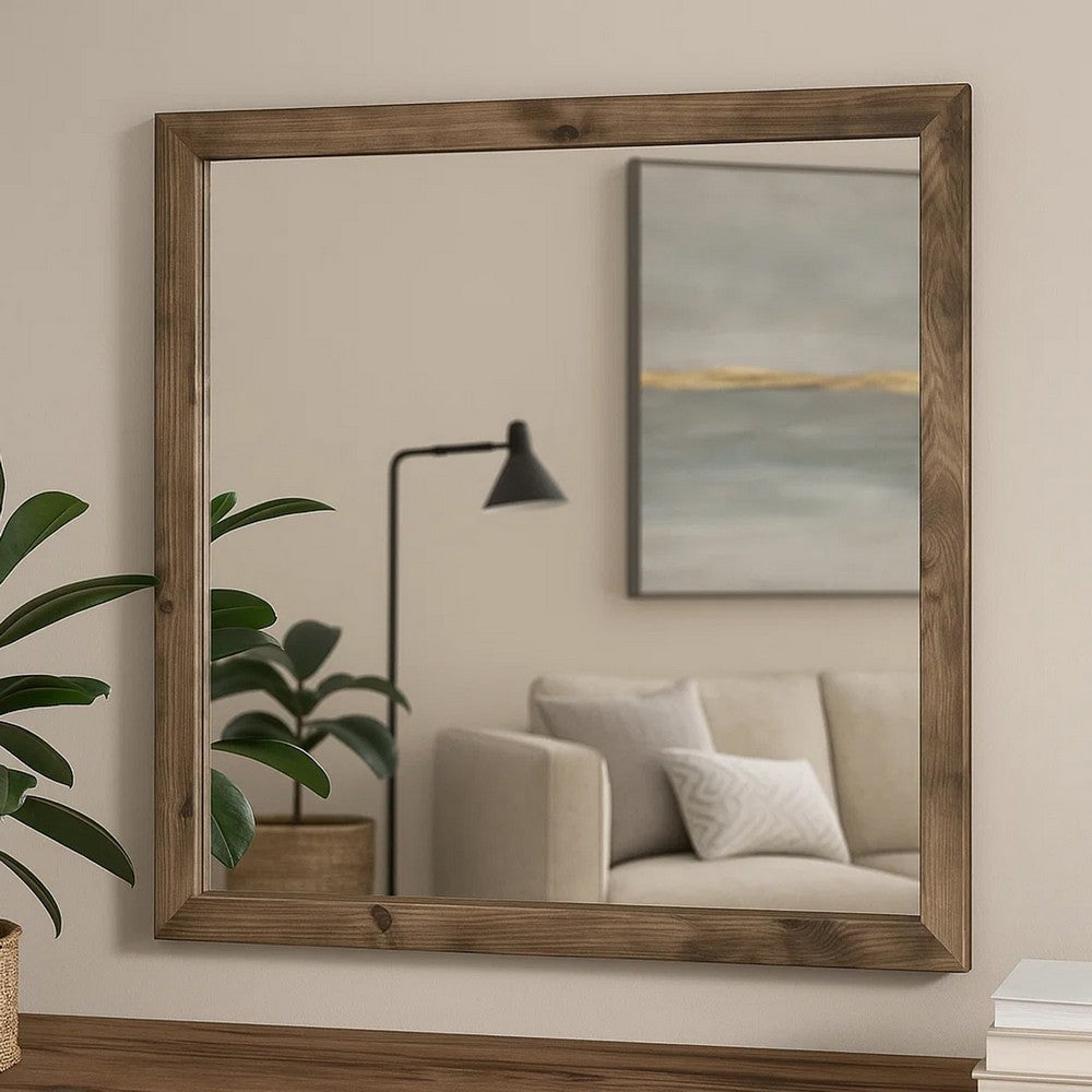 Ent 40 x 40 Dresser Mirror, Tempered Glass, Rectangular Frame, Greige By Casagear Home