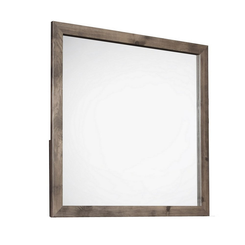 Ent 40 x 40 Dresser Mirror, Tempered Glass, Rectangular Frame, Greige By Casagear Home