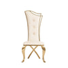 22 Inch Dining Chair Set of 2, Classical Beige Tufted Velvet, Gold Steel By Casagear Home