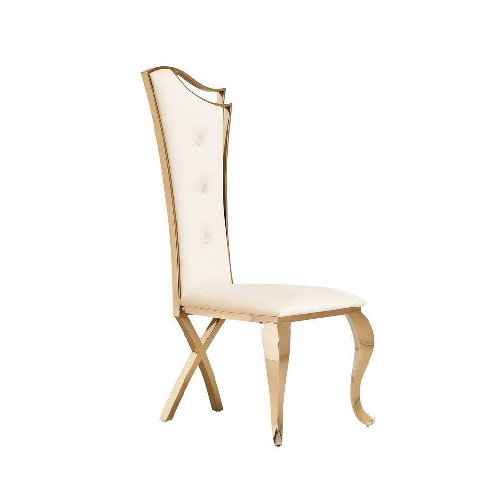 22 Inch Dining Chair Set of 2 Classical Beige Tufted Velvet Gold Steel By Casagear Home BM316151