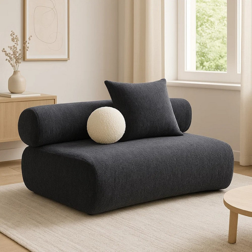 51 Inch Curved Armless Modular Sofa Chair, 2 Throw Pillows, Dark Gray  By Casagear Home