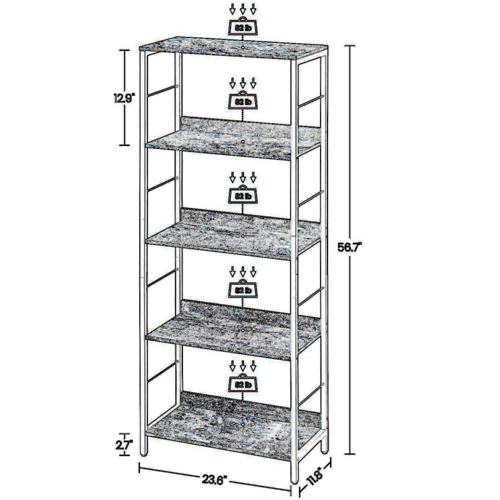 57 Inch Bookshelf, 4 Open Shelves, Black Steel Frame, Brown Wood Finish By Casagear Home