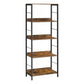 57 Inch Bookshelf, 4 Open Shelves, Black Steel Frame, Brown Wood Finish By Casagear Home