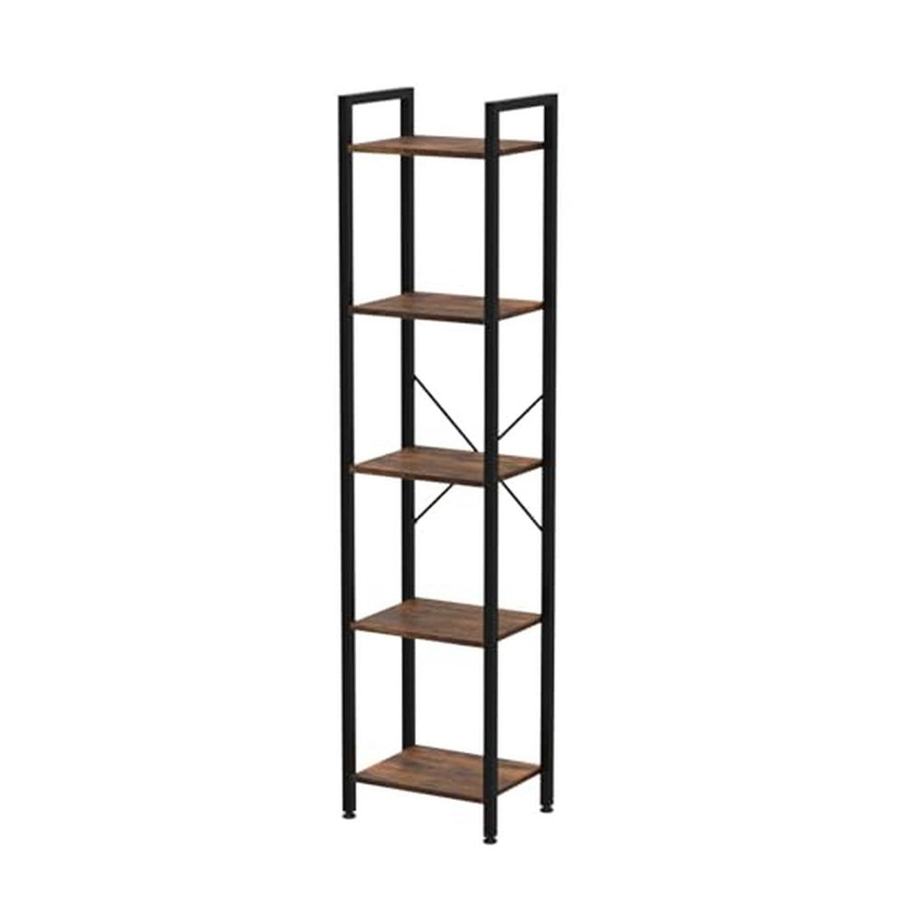 Nyx 61 Inch Bookshelf 5 Tier Storage Shelves Black Steel Brown Wood By Casagear Home BM316213