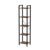 Nyx 61 Inch Bookshelf, 5 Tier Storage Shelves, Black Steel, Brown Wood By Casagear Home