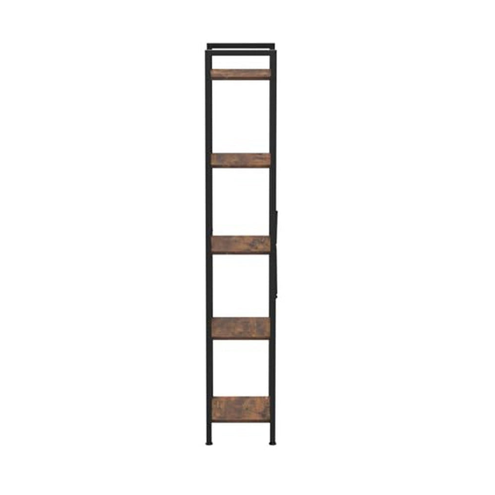 Nyx 61 Inch Bookshelf, 5 Tier Storage Shelves, Black Steel, Brown Wood By Casagear Home