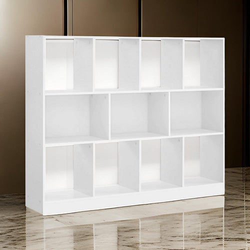 50 Inch Modern Bookcase with Cube Storage Cubby Shelves, White Wood By Casagear Home