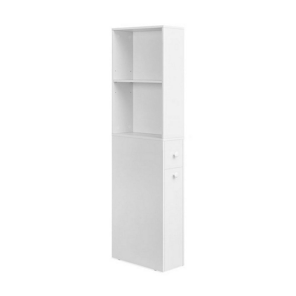 53 Inch Slim Bathroom Linen Cabinet Open Shelves Storage Drawers White By Casagear Home BM316217