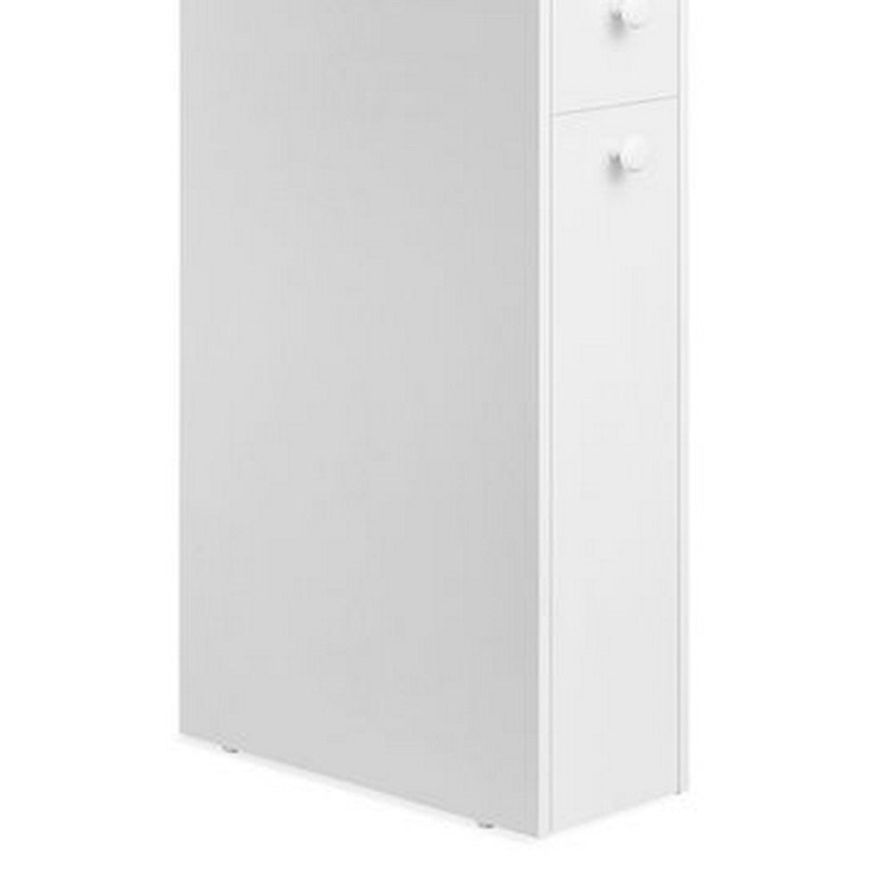 53 Inch Slim Bathroom Linen Cabinet, Open Shelves, Storage Drawers, White By Casagear Home