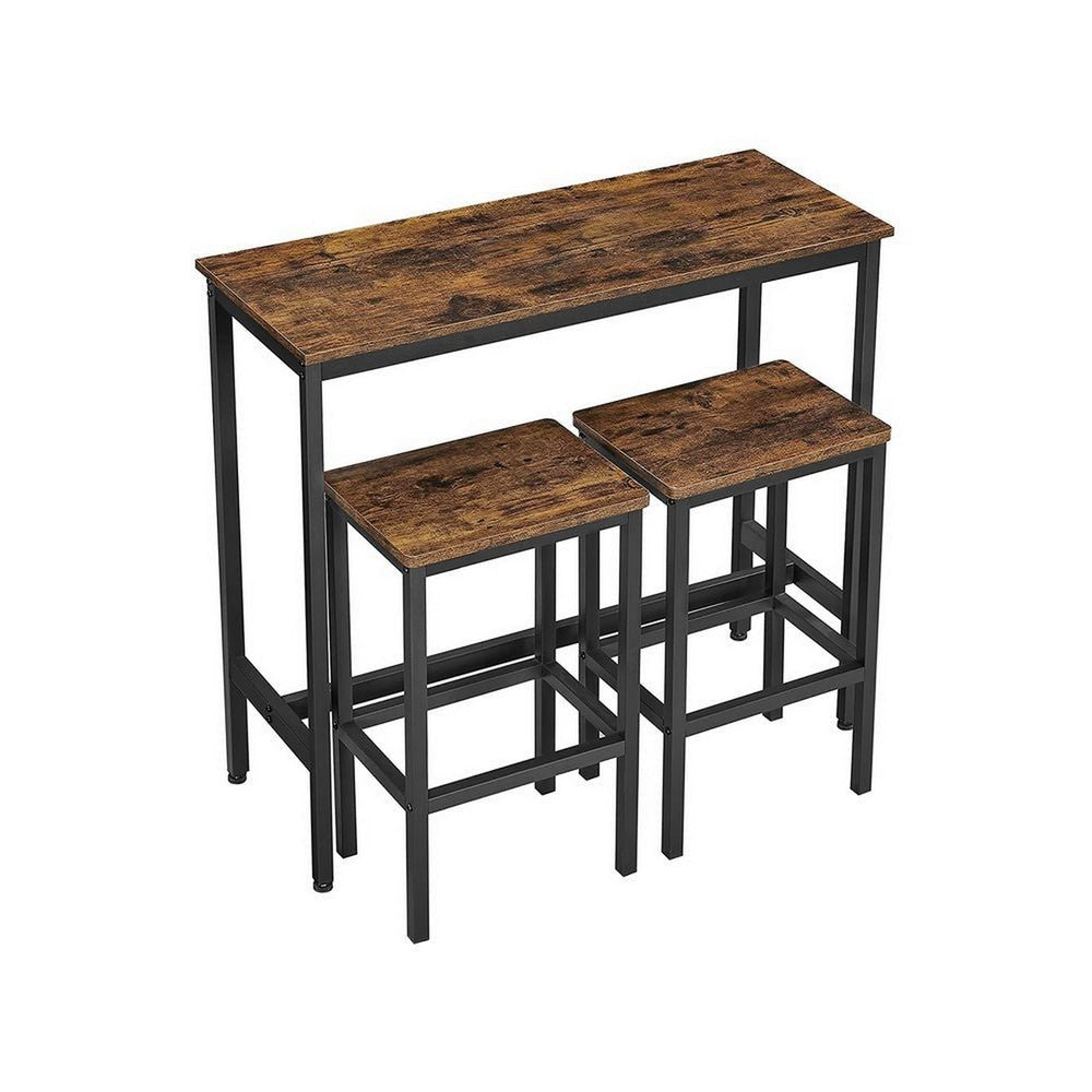 Gyn 3 Piece Counter Table Set with 2 Stools Brown Seats Black Steel By Casagear Home BM316221