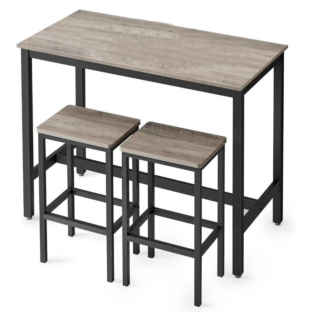 Gyn 3 Piece Counter Table Set with 2 Stools, Greige Seats, Black Steel By Casagear Home