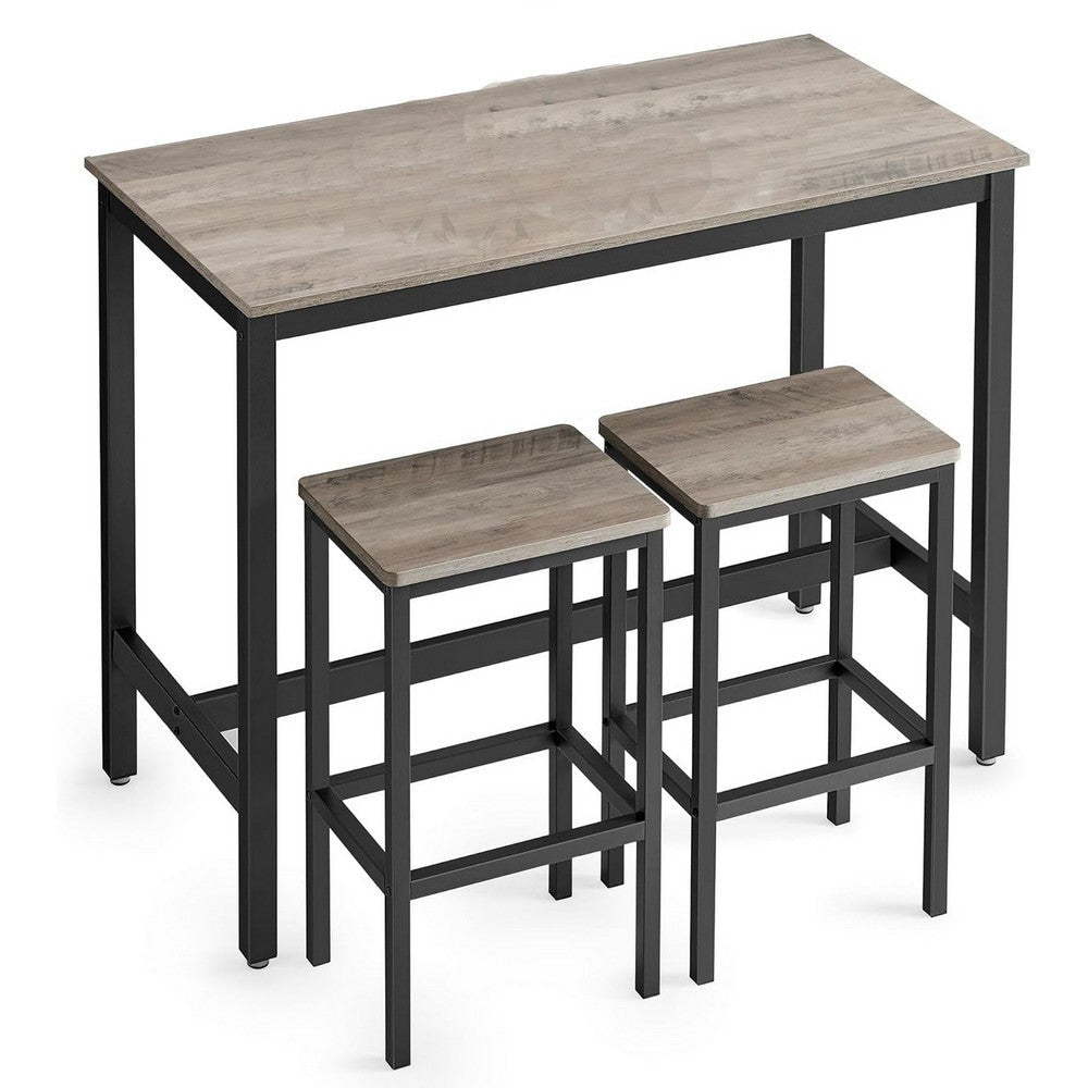 Gyn 3 Piece Counter Table Set with 2 Stools Greige Seats Black Steel By Casagear Home BM316222