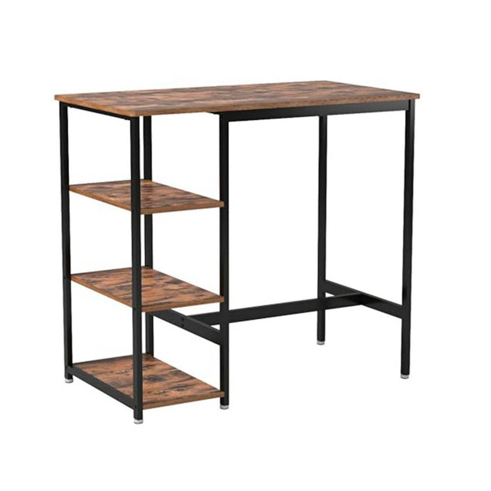 43 Inch Bar Table with 3 Shelves, Rectangular Brown Wood Top, Black Steel  By Casagear Home