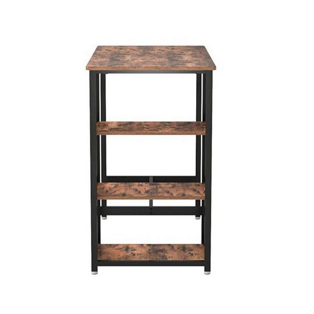 43 Inch Bar Table with 3 Shelves Rectangular Brown Wood Top Black Steel By Casagear Home BM316223