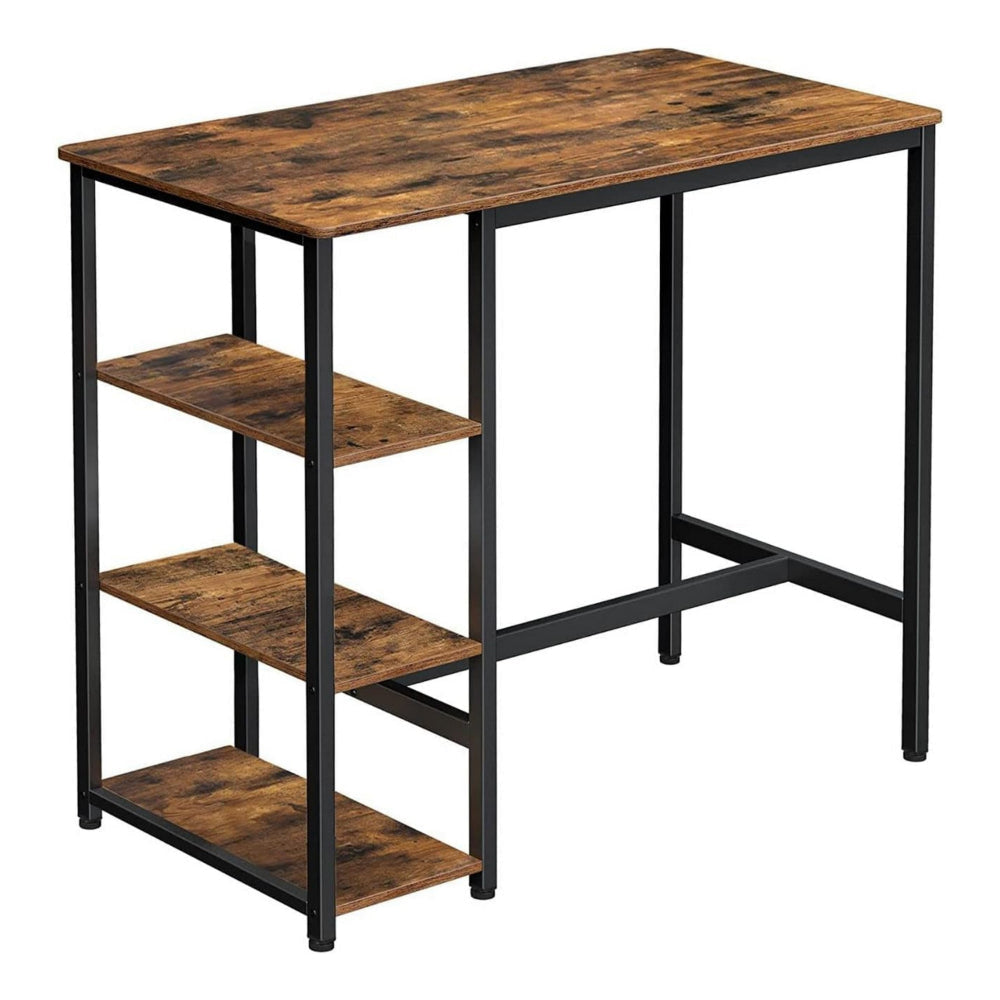 43 Inch Bar Table with 3 Shelves, Rectangular Brown Wood Top, Black Steel  By Casagear Home