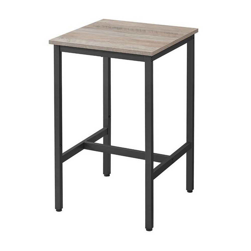 Gyn 35 Inch Counter Height Side Table Gray Square Wood Top Black Steel By Casagear Home BM316224