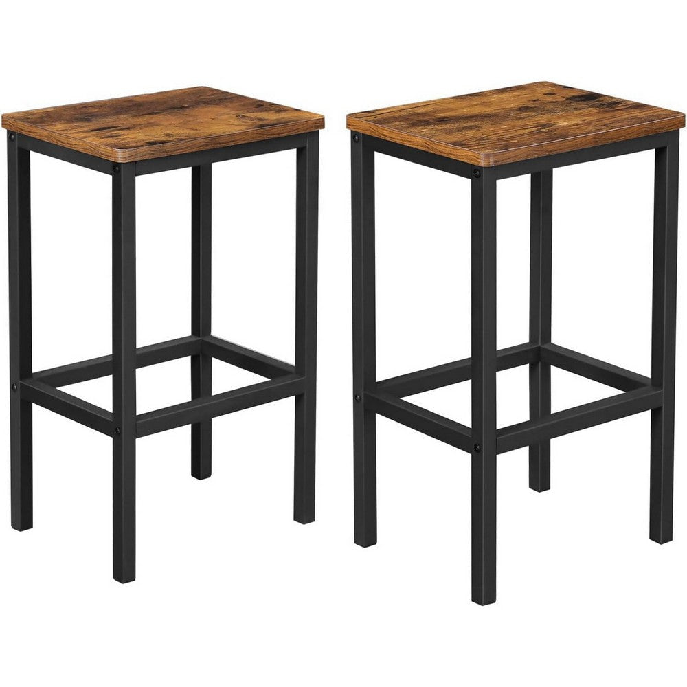 Gyn 26 Inch Counter Height Stool Set of 2 Brown Wood Seat Black Steel By Casagear Home BM316226