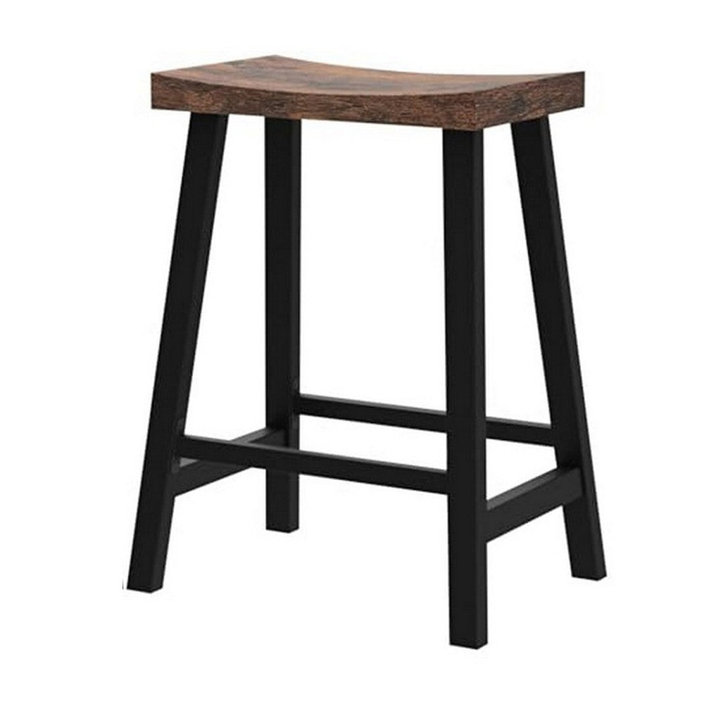 26 Inch Counter Height Stool Set of 2 Brown Saddle Seat Black Steel Frame By Casagear Home BM316229