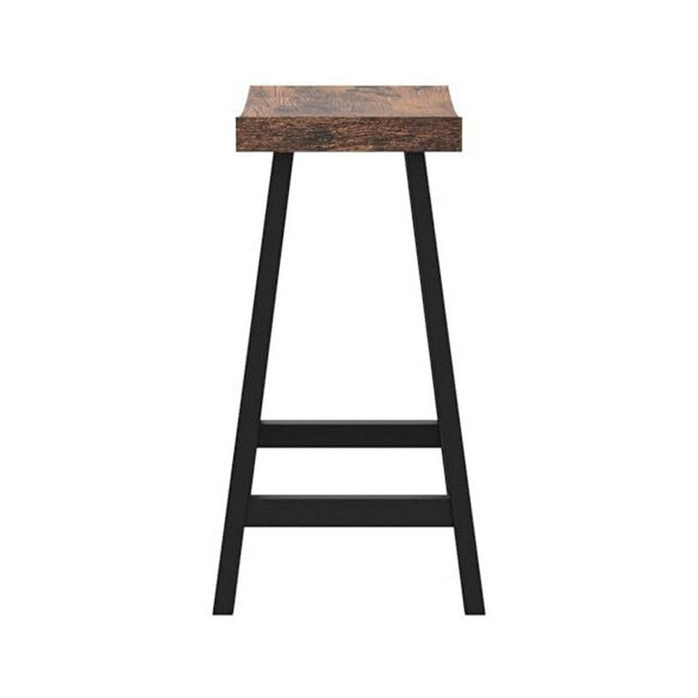 26 Inch Counter Height Stool Set of 2 Brown Saddle Seat Black Steel Frame By Casagear Home BM316229