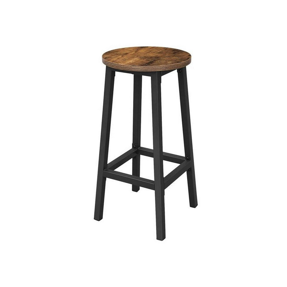 26 Inch Counter Height Stool Set of 2 Brown Round Seat Black Steel Frame By Casagear Home BM316230