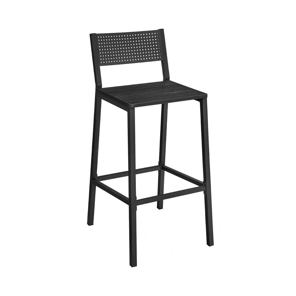 Mexy 25 Inch Counter Stool Chair Set of 2 Panel Back Square Seat Black By Casagear Home BM316231