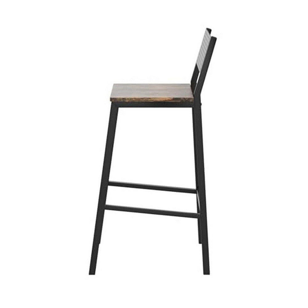 Mexy 29 Inch Barstool Chair Set of 2 Sleek Black Metal Frame Brown Wood By Casagear Home BM316232